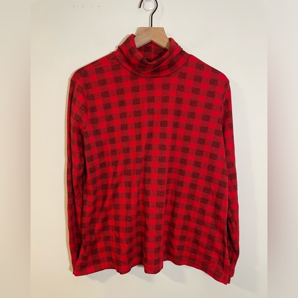 CG.L.CG Red Plaid Soft Turtleneck Long Sleeve Shirt Size Large Christmas in July